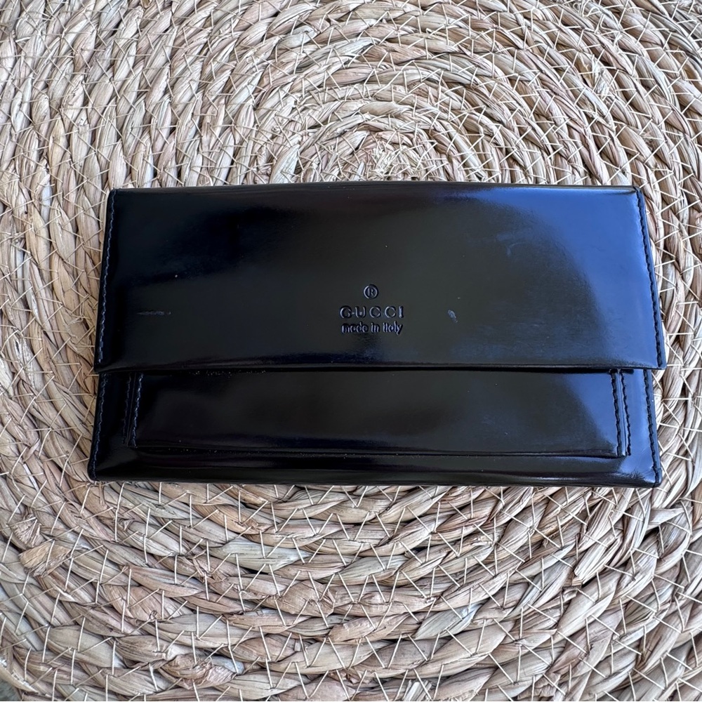 Gucci Logo Long Wallet Black Leather Vintage Tom Ford Era